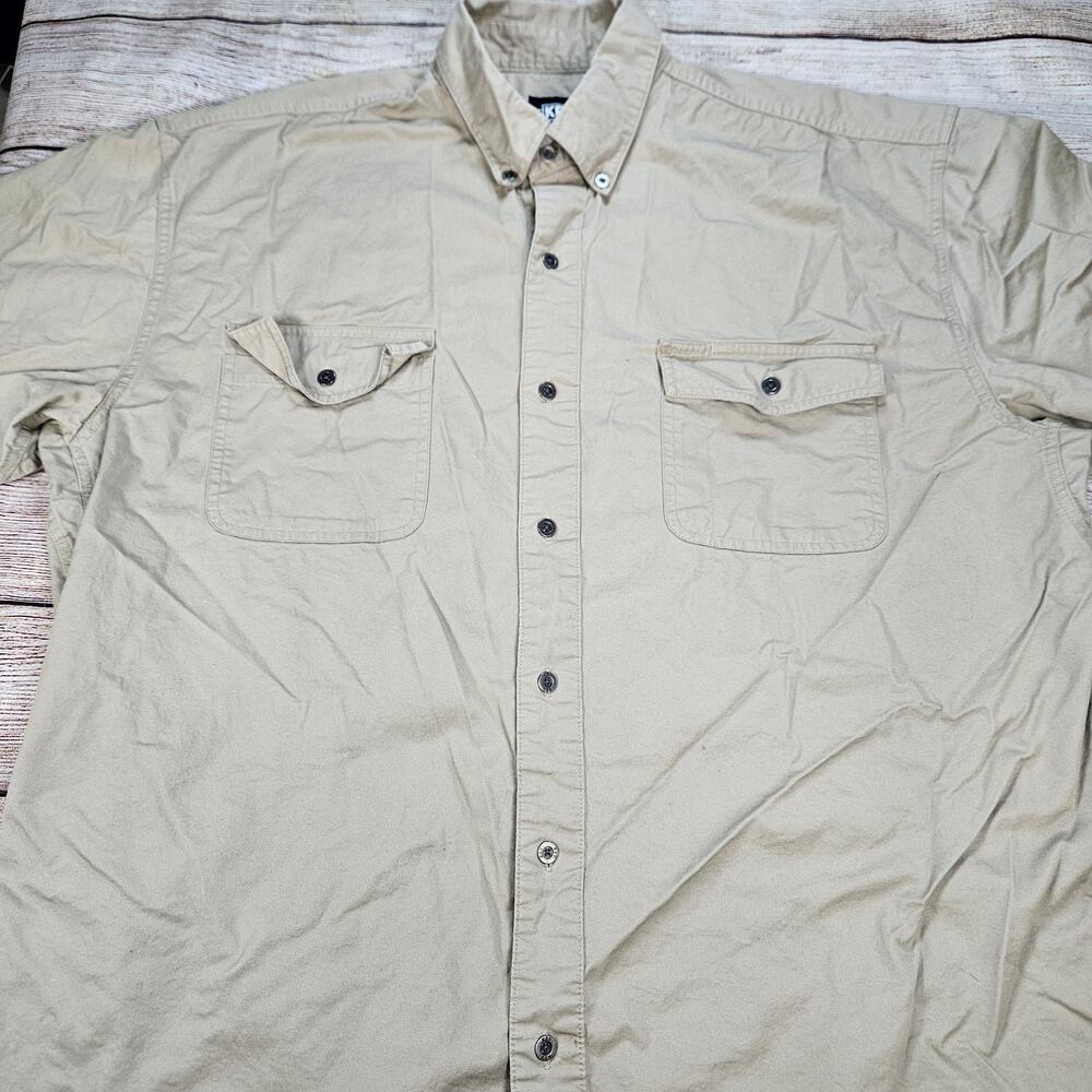 Key Men's Work Shirt Short Sleeve Button Up Khaki Cotton Size XLR